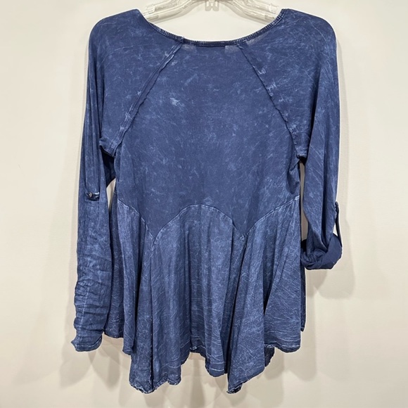 Altar’d State Blue Acid Stone Wash Ruffled Peplum Top Size Medium - Picture 6 of 6
